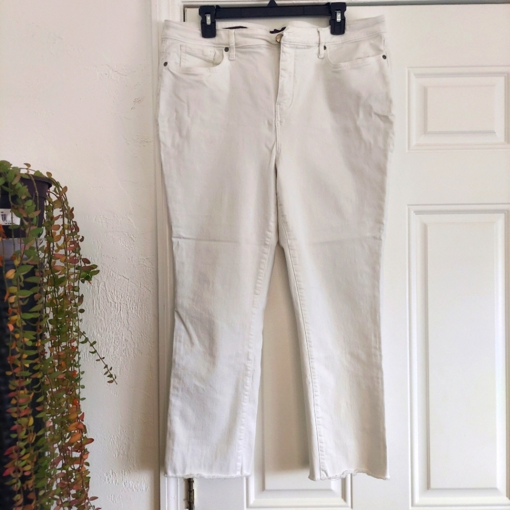 NYDJ White Frayed Hem Slim Jeans
